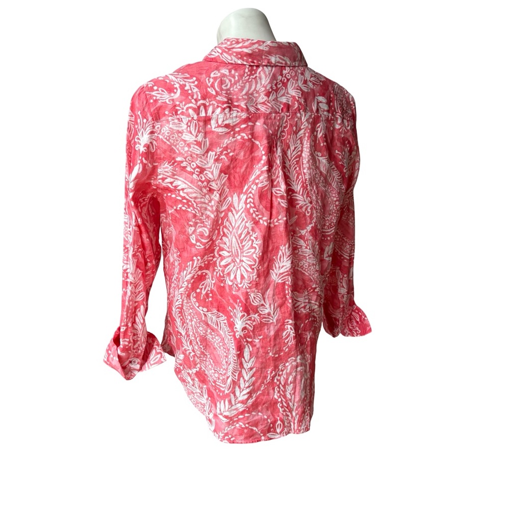 NWT, Talbots Linen Boyfriend Shirt - Brushed Paisley, Sz Petite Lg - Picture 6 of 16
